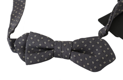 Dolce & Gabbana Elegant Silk Gray Circle Pattern Bow Tie