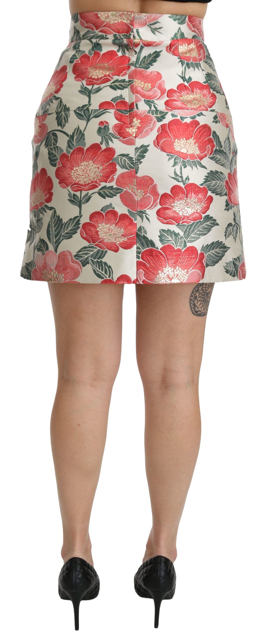 Dolce & Gabbana Elegant White Floral High Waist Skirt