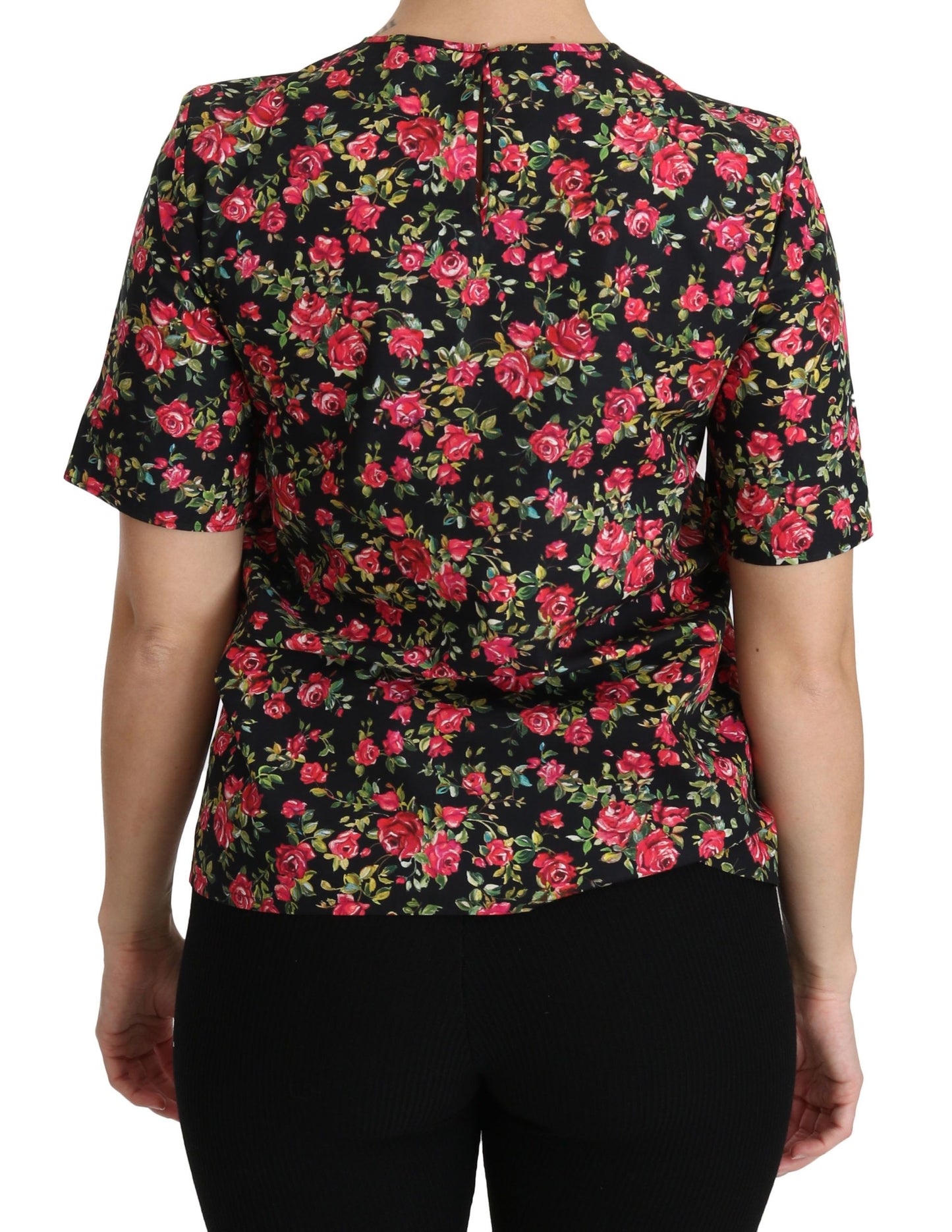 Dolce & Gabbana Elegant Black Floral Crew Neck Top