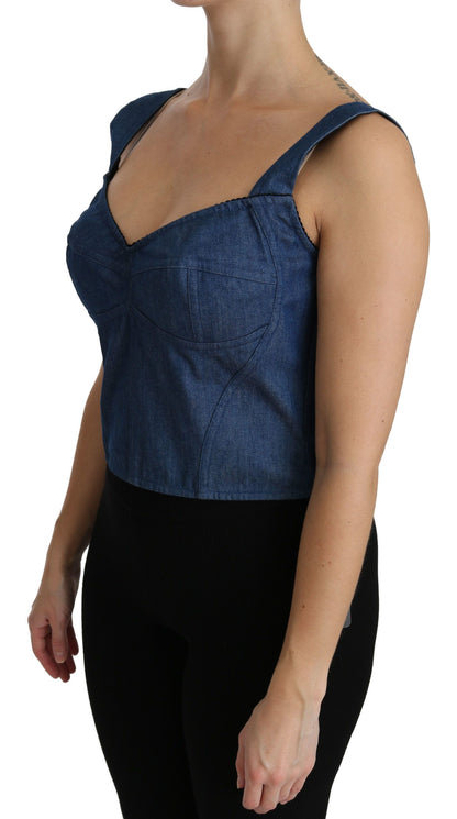 Dolce & Gabbana Elegant Sleeveless Bustier Top in Blue