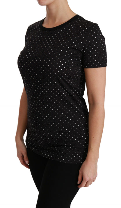 Dolce & Gabbana Chic Black Dotted Crewneck Cotton Tee