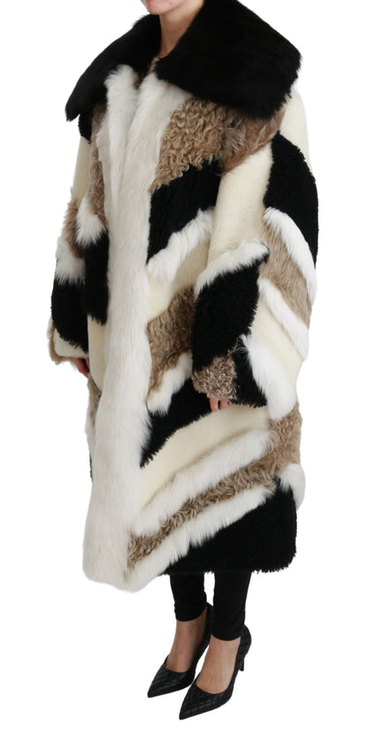 Dolce & Gabbana Elegant Multicolor Shearling Cape Coat