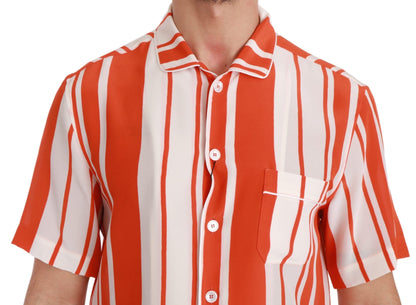 Dolce & Gabbana Elegant Striped Silk Shirt - White & Orange