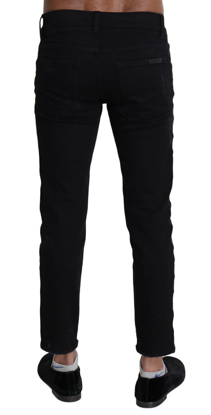 Dolce & Gabbana Elegant Skinny Black Jeans with Embroidery