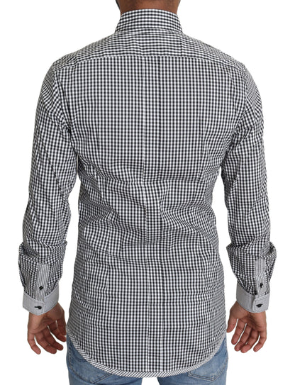 Dolce & Gabbana Elegant Black & White Checkered Gold Casual Shirt