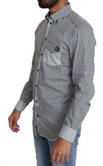 Dolce & Gabbana Elegant Black & White Checkered Gold Casual Shirt