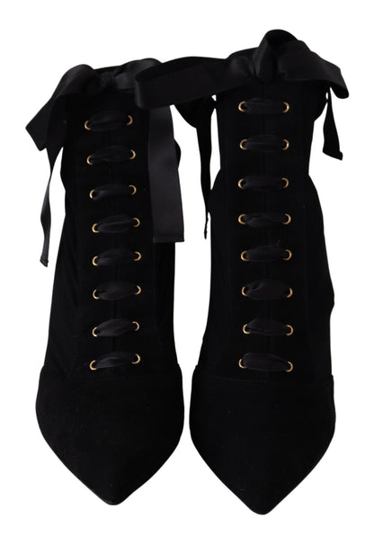 Dolce & Gabbana Elegant Black Ankle Heel Boots with Leather Sole