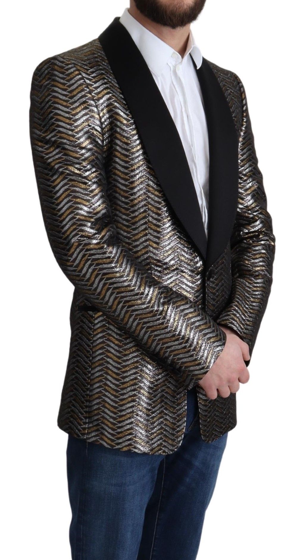 Dolce & Gabbana Elegant Metallic Jacquard Slim Blazer Jacket