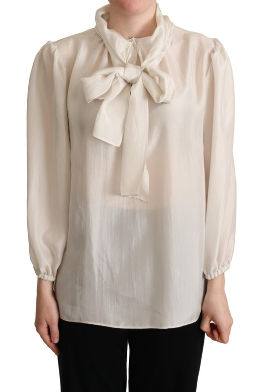 Dolce & Gabbana Elegant Light Gray Silk Ascot Blouse