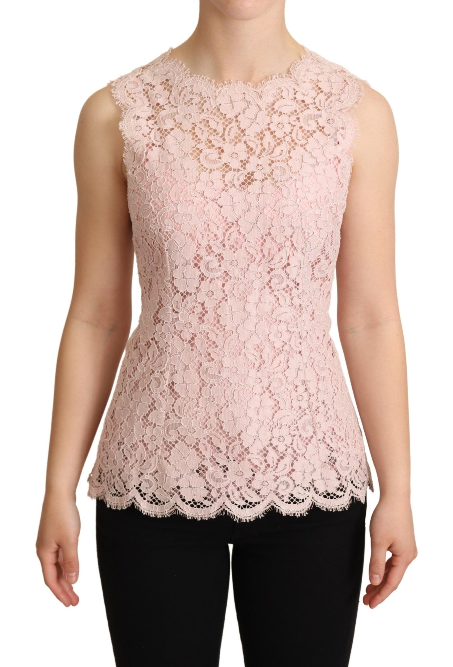 Dolce & Gabbana Elegant Pink Lace Sleeveless Blouse