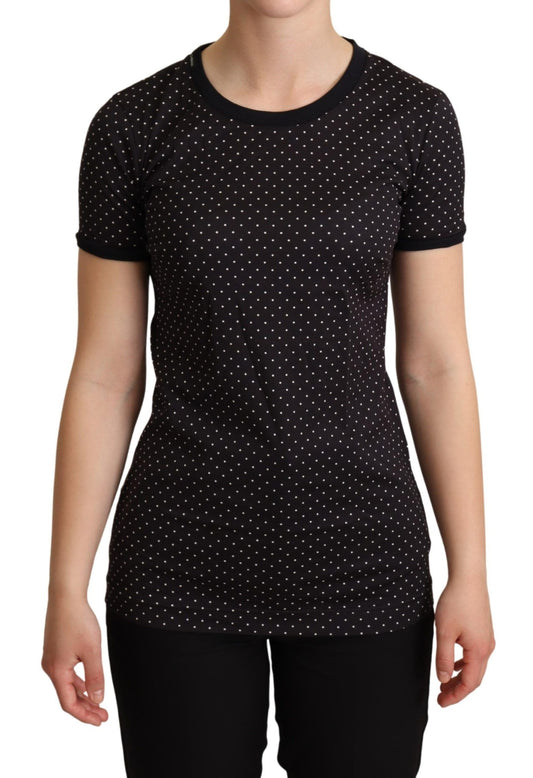 Dolce & Gabbana Polka Dotted Black Short Sleeve Crewneck Top