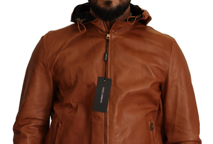 Dolce & Gabbana Elegant Brown Leather Bomber Jacket