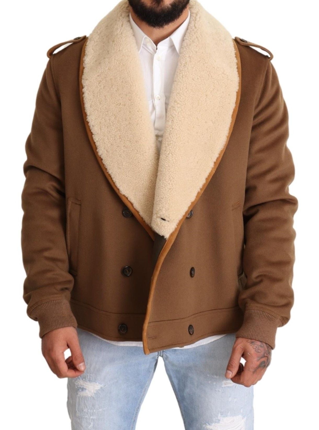 Dolce & Gabbana Elegant Double Breasted Shearling Jacket