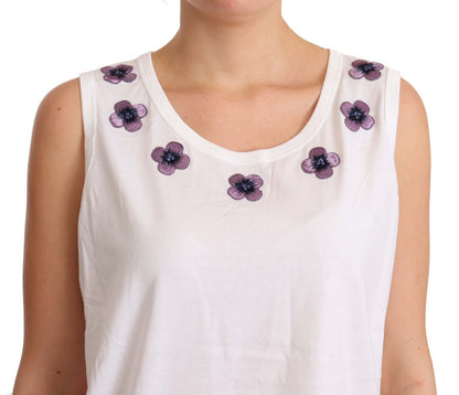 Dolce & Gabbana Floral Trim Logo Tank Top in White