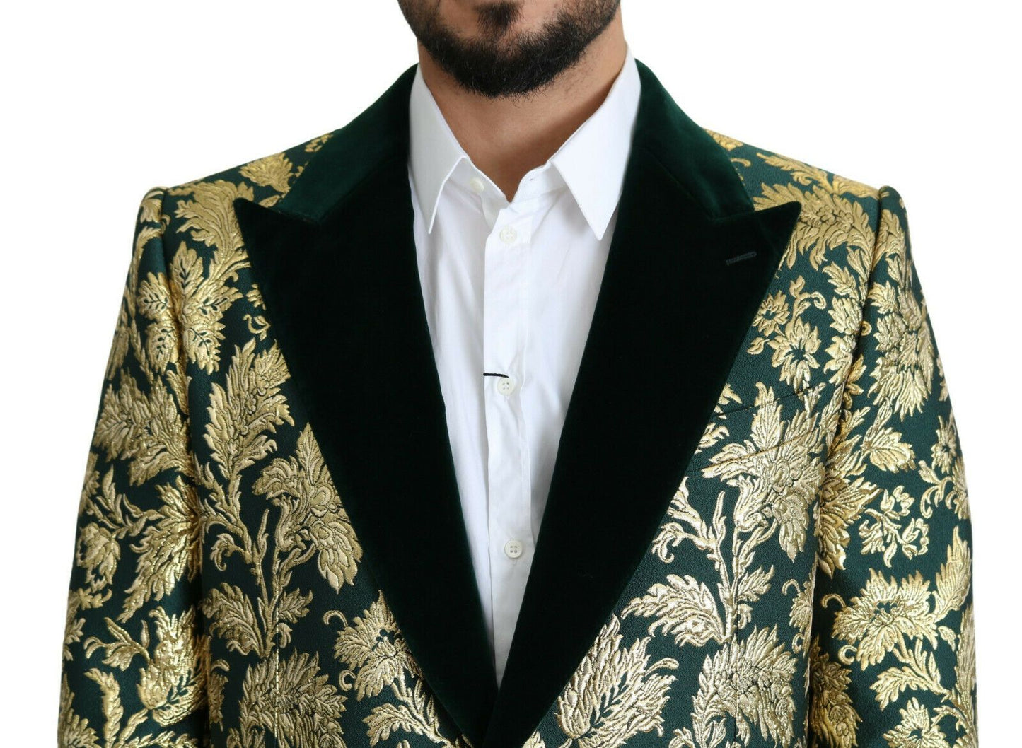 Dolce & Gabbana Elegant Gold Green Jacquard Sicilia Jacket