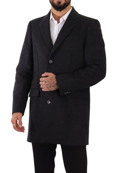 Dolce & Gabbana Elegant Dark Grey Woolen Overcoat