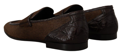 Dolce & Gabbana Elegant Brown Caiman Leather Loafers