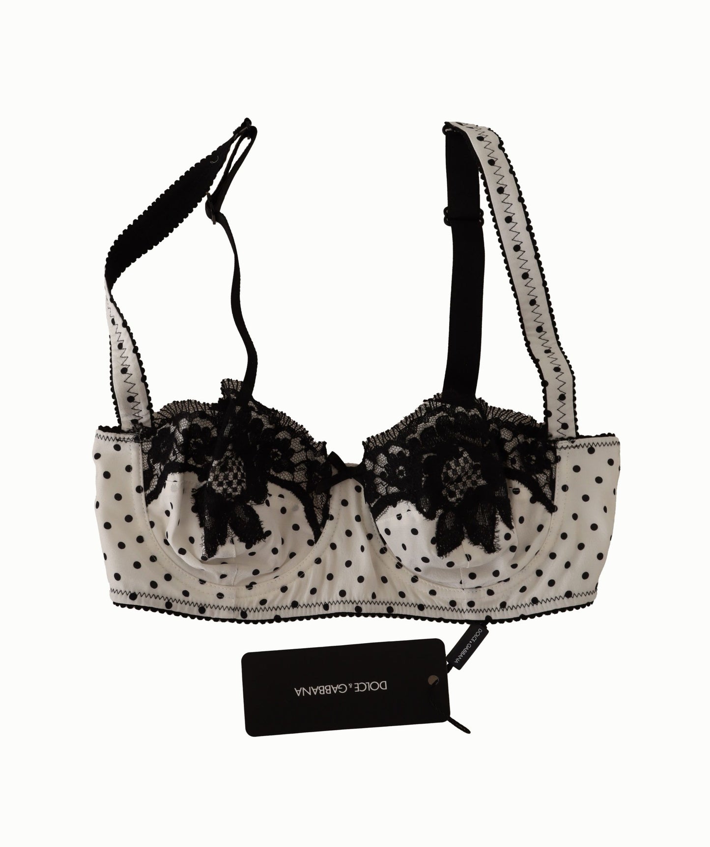 Dolce & Gabbana Elegant White Lace & Polka Dot Silk Bra