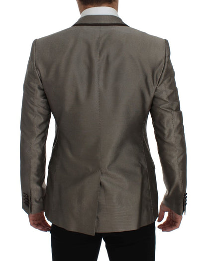 Dolce & Gabbana Elegant Brown Silk Two-Button Slim Blazer