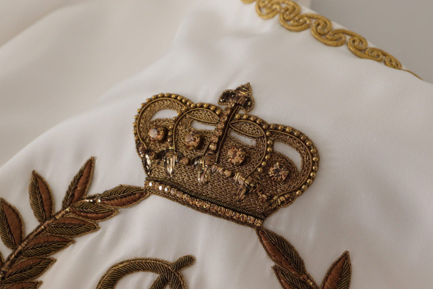 Dolce & Gabbana Elegant Silk Blouse with Gold Crown Embroidery