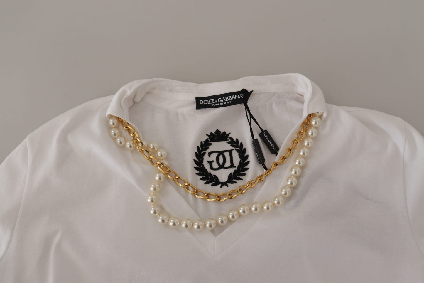 Dolce & Gabbana Stunning V-Neckline Logo Embellished Tee