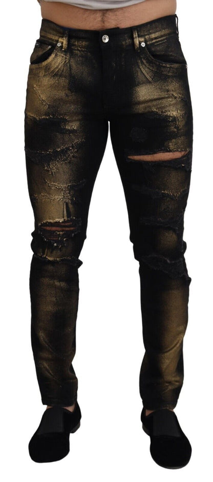 Dolce & Gabbana Elegant Black Gold Dust Jeans