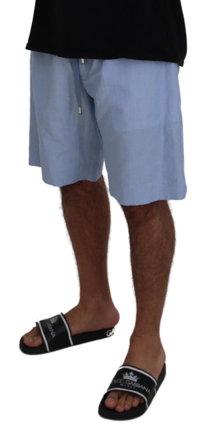 Dolce & Gabbana Elegant Light Blue Linen-Cotton Summer Shorts