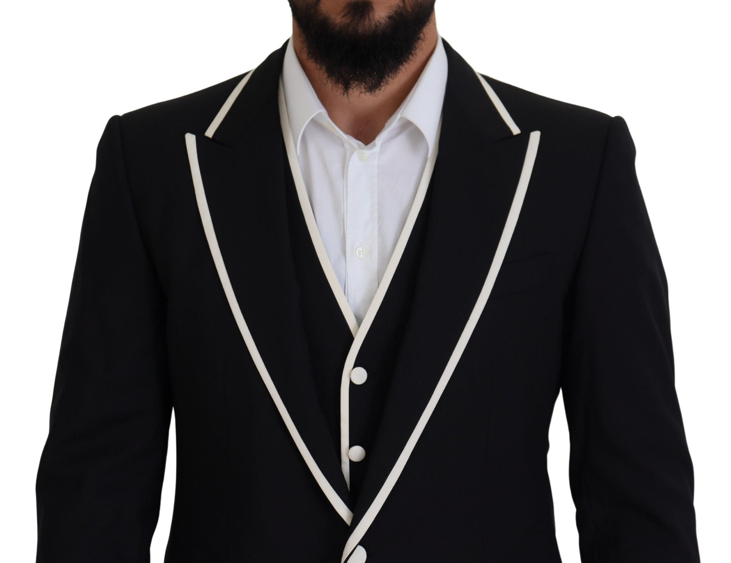 Dolce & Gabbana Elegant Black and White Slim Fit Three Piece Suit