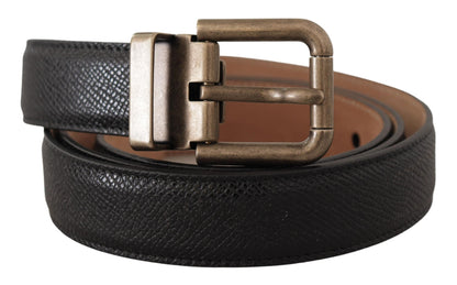 Dolce & Gabbana Elegant Black Leather Belt with Vintage Metal Buckle