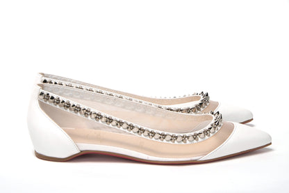 Christian Louboutin Bianco White silver Flat Point Toe Shoe