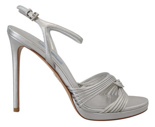 Prada Elegant Silver Stiletto Heels Sandals