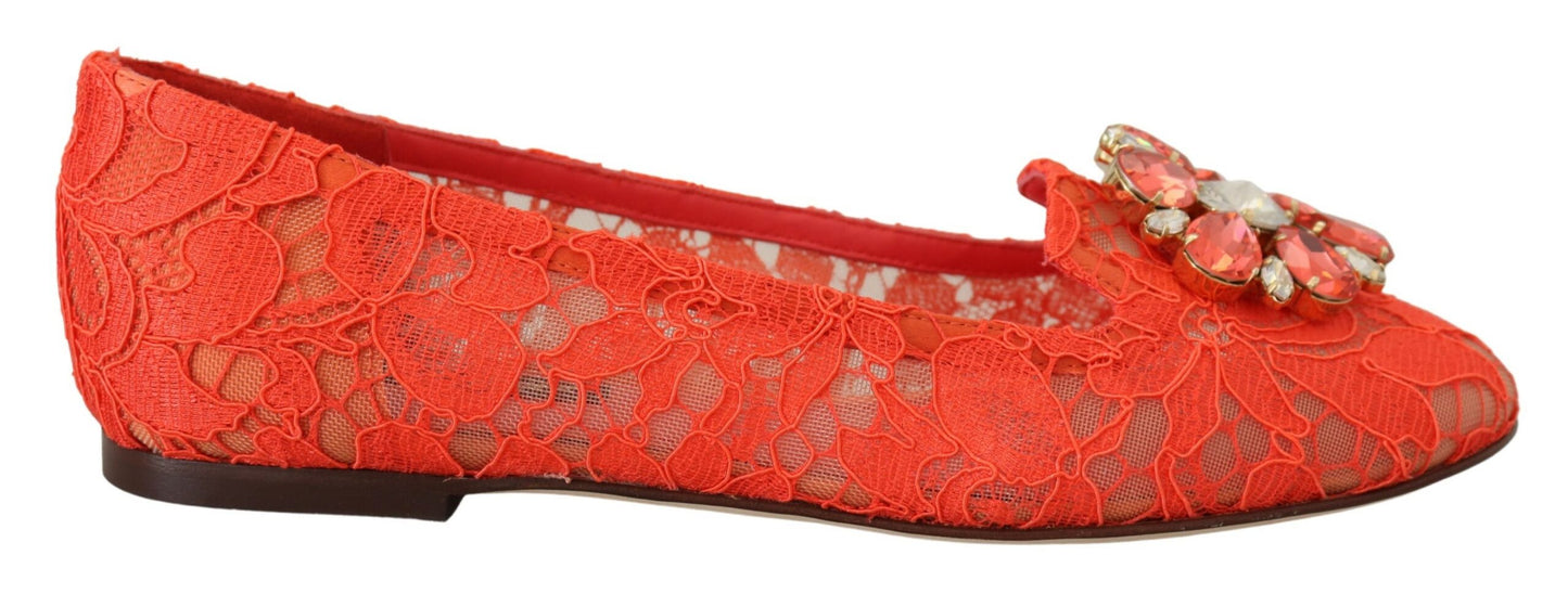 Dolce & Gabbana Elegant Lace Vally Flats in Coral Red