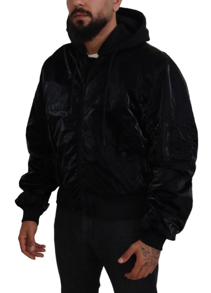 Dolce & Gabbana Elegant Black Bomber Hooded Jacket