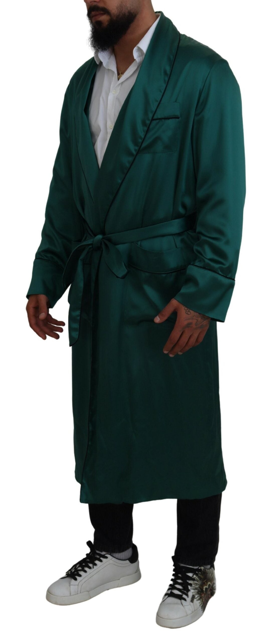 Dolce & Gabbana Elegant Silk Robe in Lush Green