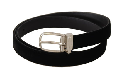 Dolce & Gabbana Elegant Velvet Black Belt with Logo Buckle