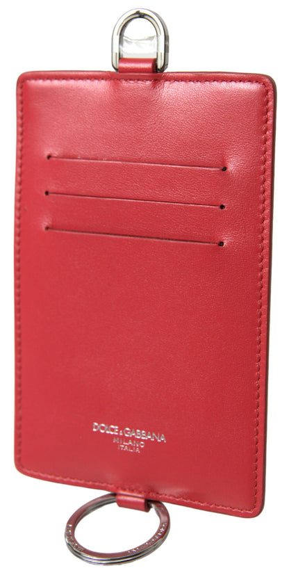 Dolce & Gabbana Elegant Red Leather Lanyard Card Holder