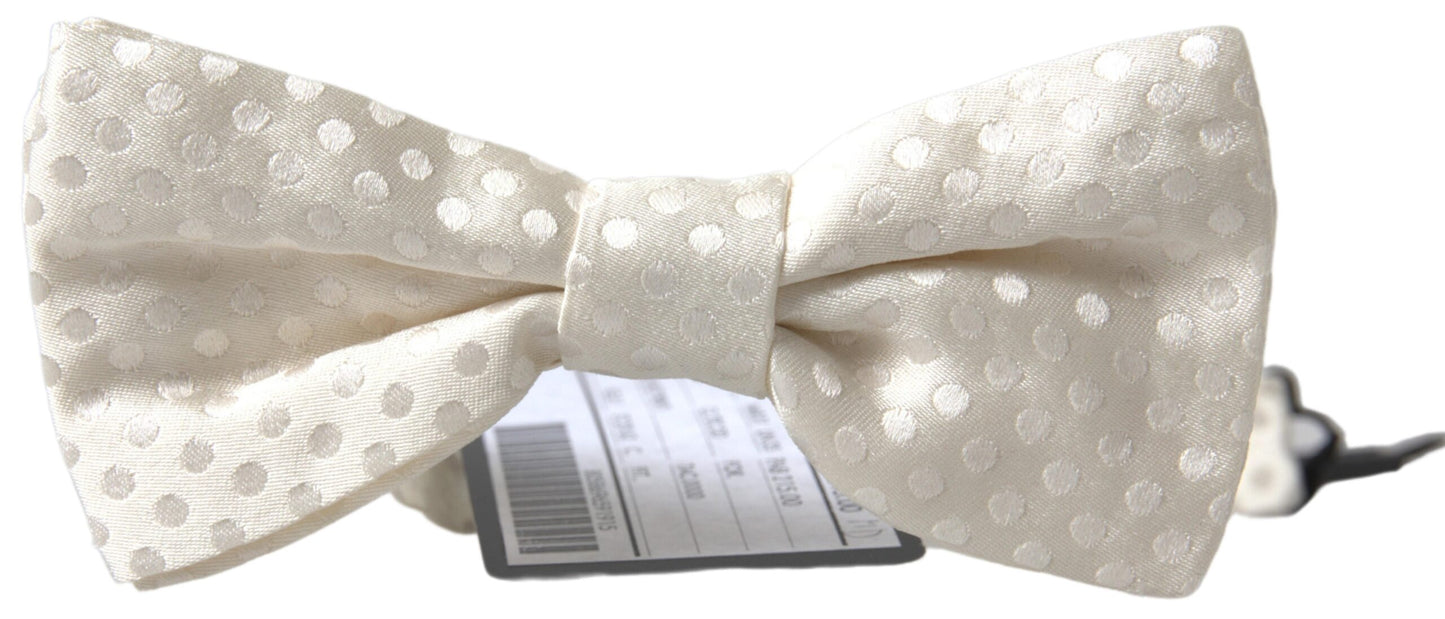 Dolce & Gabbana Elegant Ivory Fantasy Pattern Silk Bow Tie