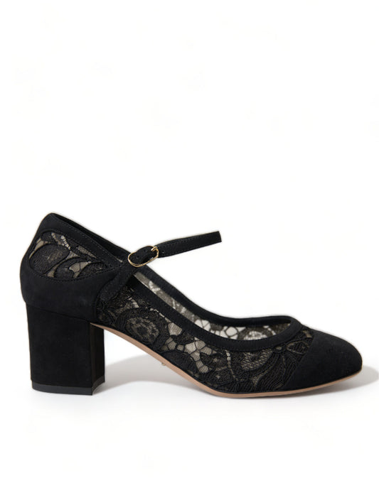 Dolce & Gabbana Elegant Suede Mary Jane Lace Heels