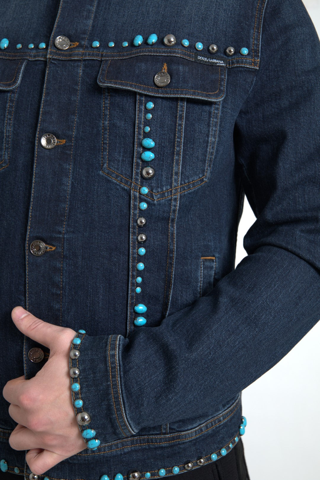 Dolce & Gabbana Embellished Turquoise Denim Jacket