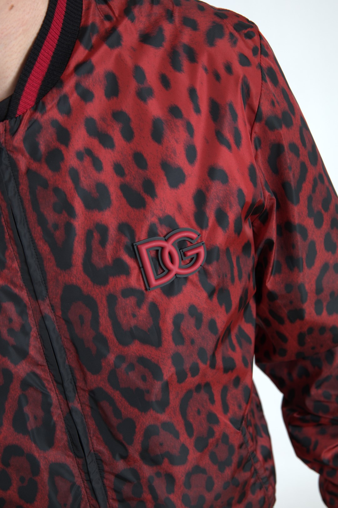 Dolce & Gabbana Red Leopard Print Bomber Jacket