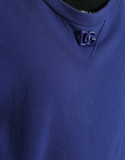 Dolce & Gabbana Royal Blue Cotton Crewneck Sweater