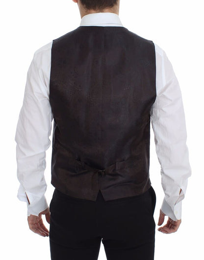 Dolce & Gabbana Elegant Brown Checkered Wool Dress Vest