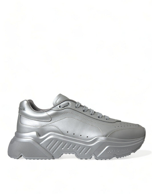 Dolce & Gabbana Elegant Silver Calfskin Leather Sneakers