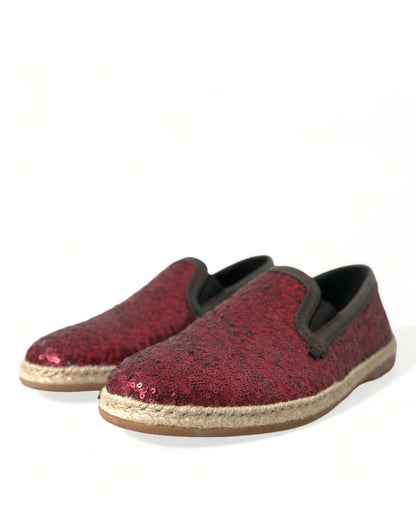 Dolce & Gabbana Red Sequined Leather Loafers