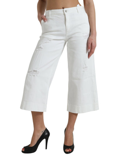 Dolce & Gabbana Elegant White Mid-Waist Denim Cropped Jeans