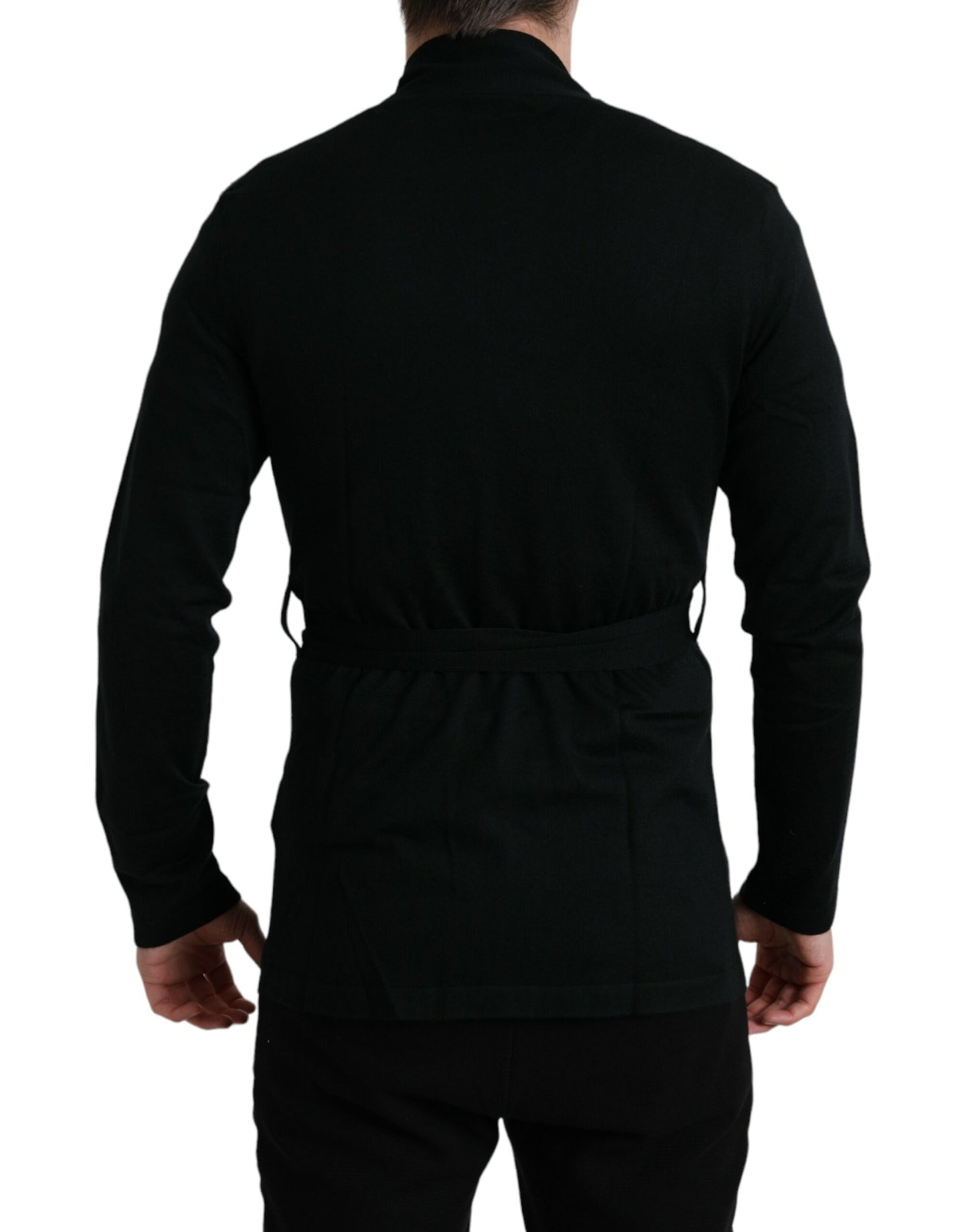 Dolce & Gabbana Elegant Black Cashmere Robe with Waist Belt