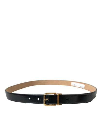 Dolce & Gabbana Elegant Black Leather Waist Belt with Logo Buckle