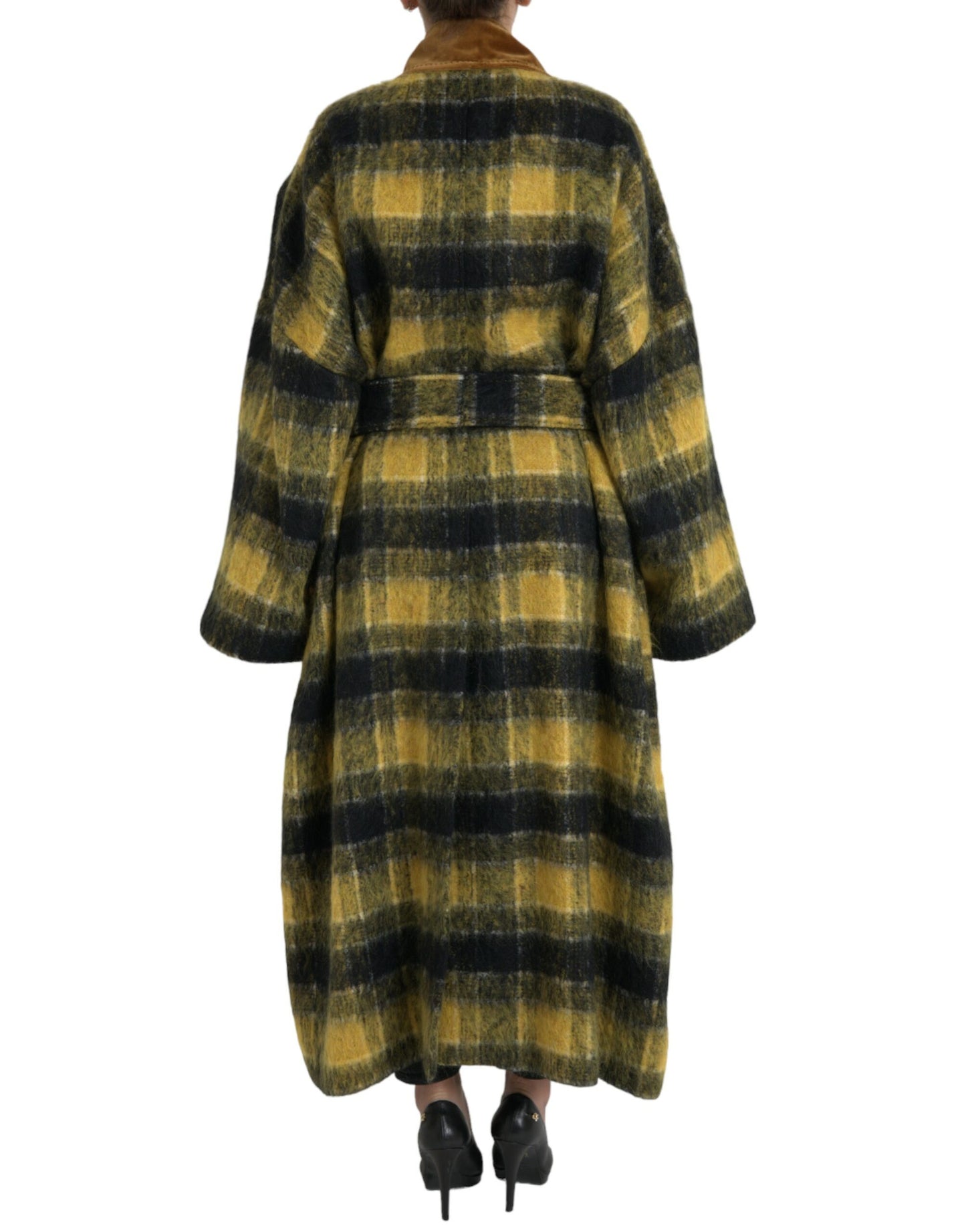 Dolce & Gabbana Chic Checkered Long Trench Coat in Sunny Yellow