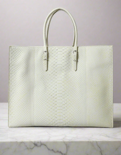 Balenciaga Chic Python Leather Tote in White & Yellow