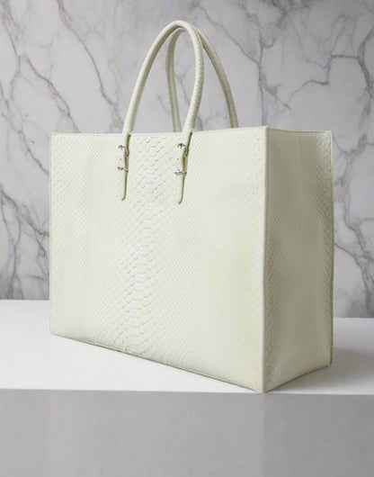 Balenciaga Chic Python Leather Tote in White & Yellow